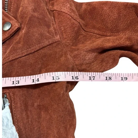 Blank NYC XS Rust Suede Leather Moto‎ Biker Jacket Zip Up Belted Womens NWT - Picture 9 of 13